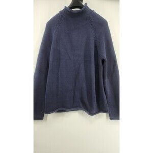 J. Crew Roll Neck Sweater 1988 Blue Cotton Mens XS Fisherman Heavyweight